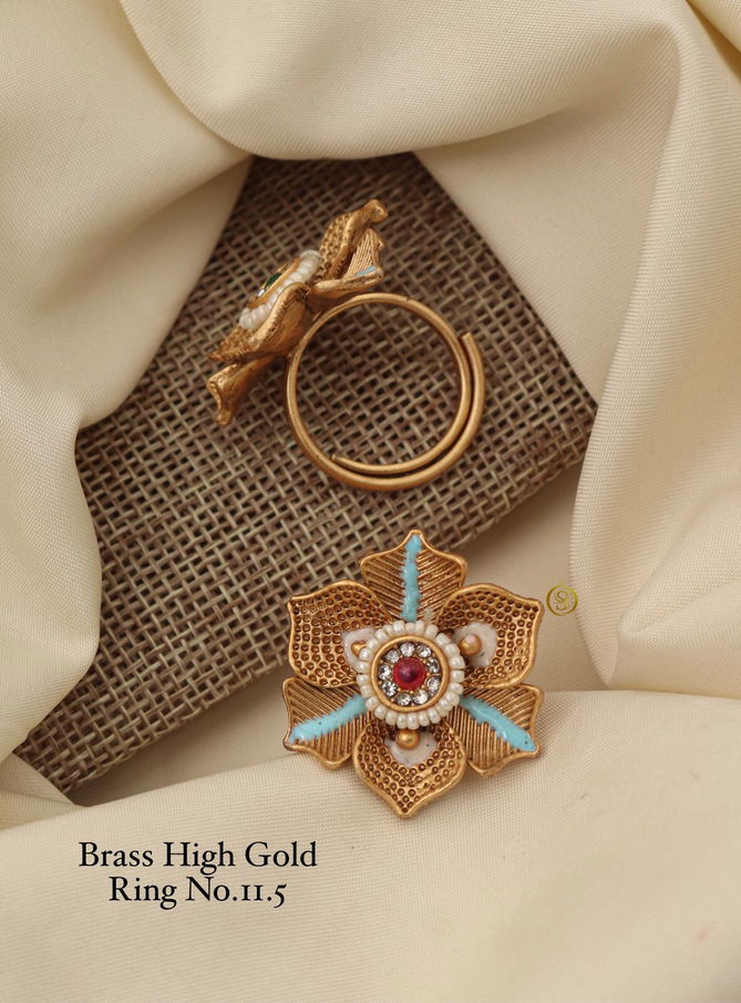 Brass High Gold Matte Ring Set 5 Wholesale Price In Surat
